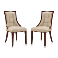 Manhattan Comfort DC008-CR Fifth Avenue Cream and Walnut Faux Leather Dining Chair (Set of Two)